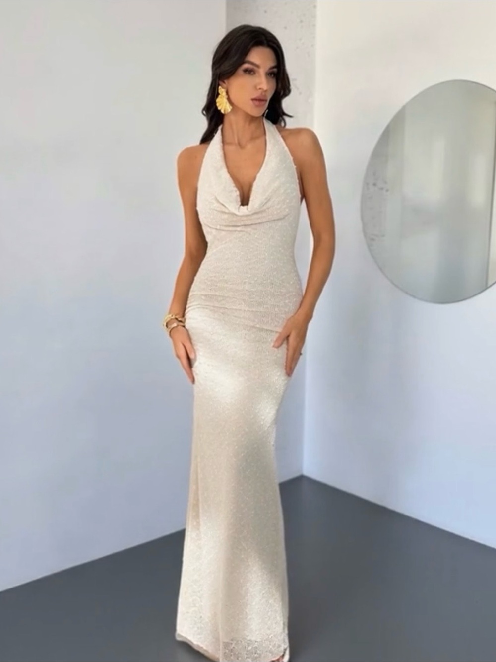 SHEIN Cream Halter Maxi Dress